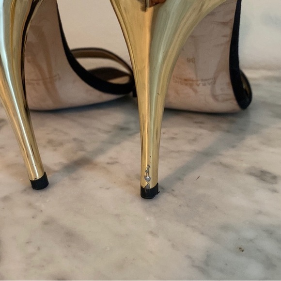 Zara Black & Gold Stiletto Suede Ankle Strap High Heels, Women’s EU 38, US 7.5 - Picture 5 of 13